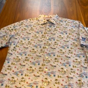 Bugatchi Mens Kapalua ss shirt blue w/ surf scenes sz xl like new condition